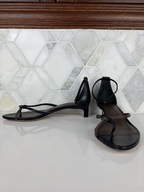 Vince Shoes - 8 Vince Siri Black Brown Leather Sandal Ankle Strap Kitten Heel Pointed Toe Slip